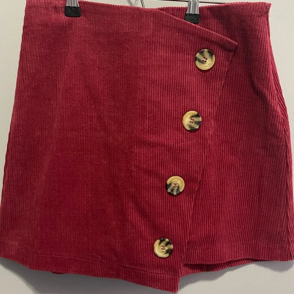 Burgundy Corduroy & Buttons Mini Skirt - Picture 6 of 9